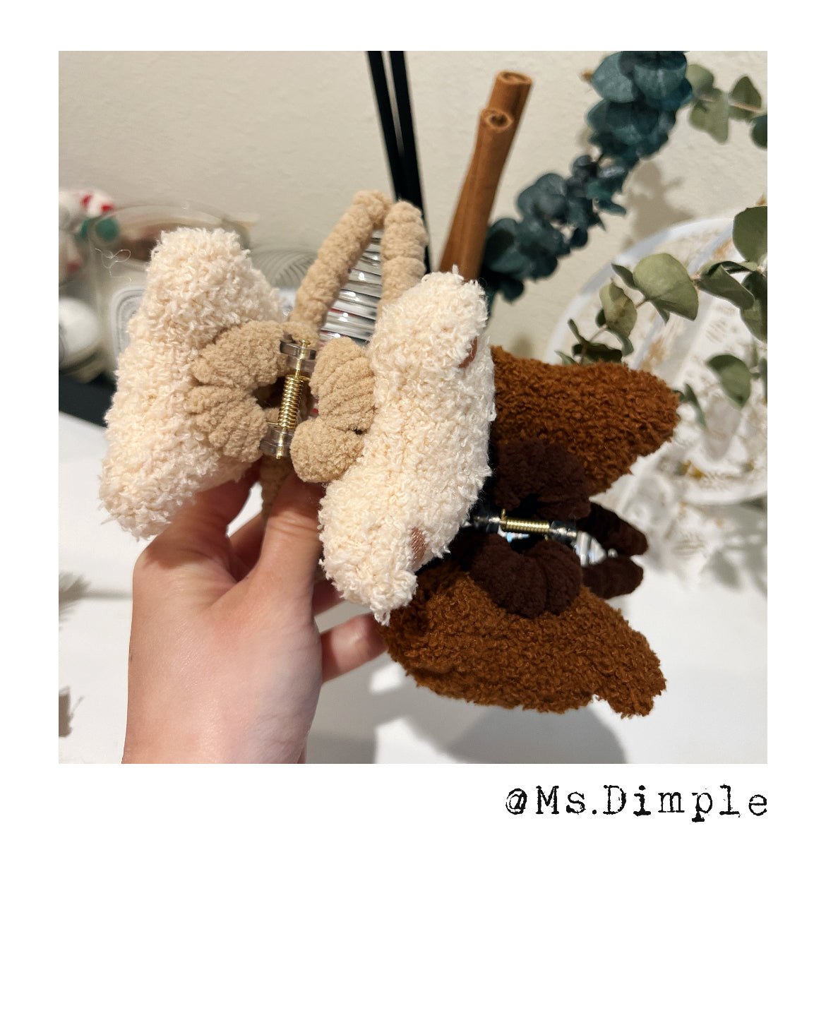 Cute Fluffy Beige And Brown Teddy Bear Claw Clips