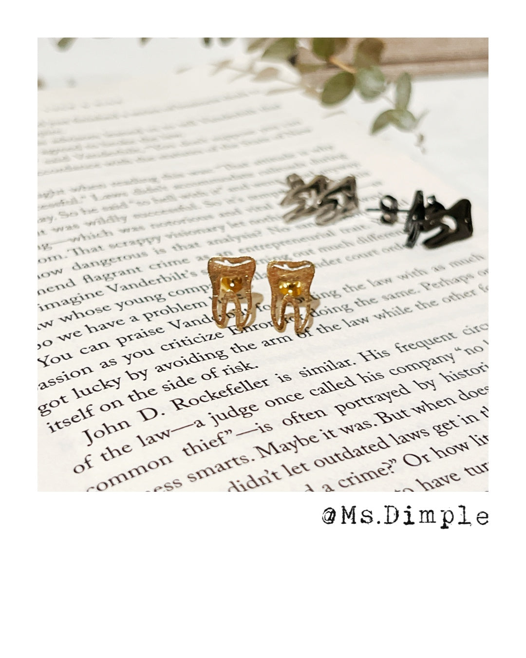 18k Gold Plated Stainless Steel Dentist Cute Tooth Earrings/Studs