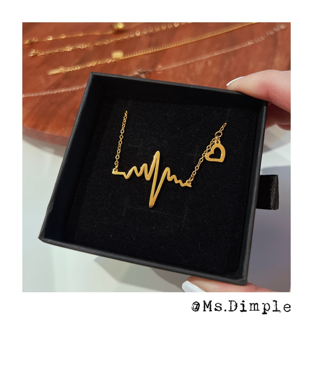 18K Gold Plated Stainless Steel Heartbeat EKG Necklace