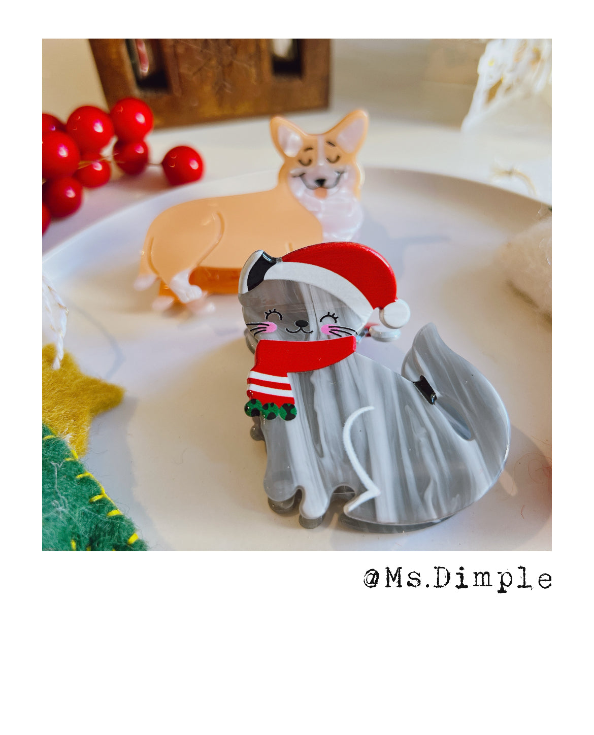 Christmas Gray Cat Hair Claw Clip