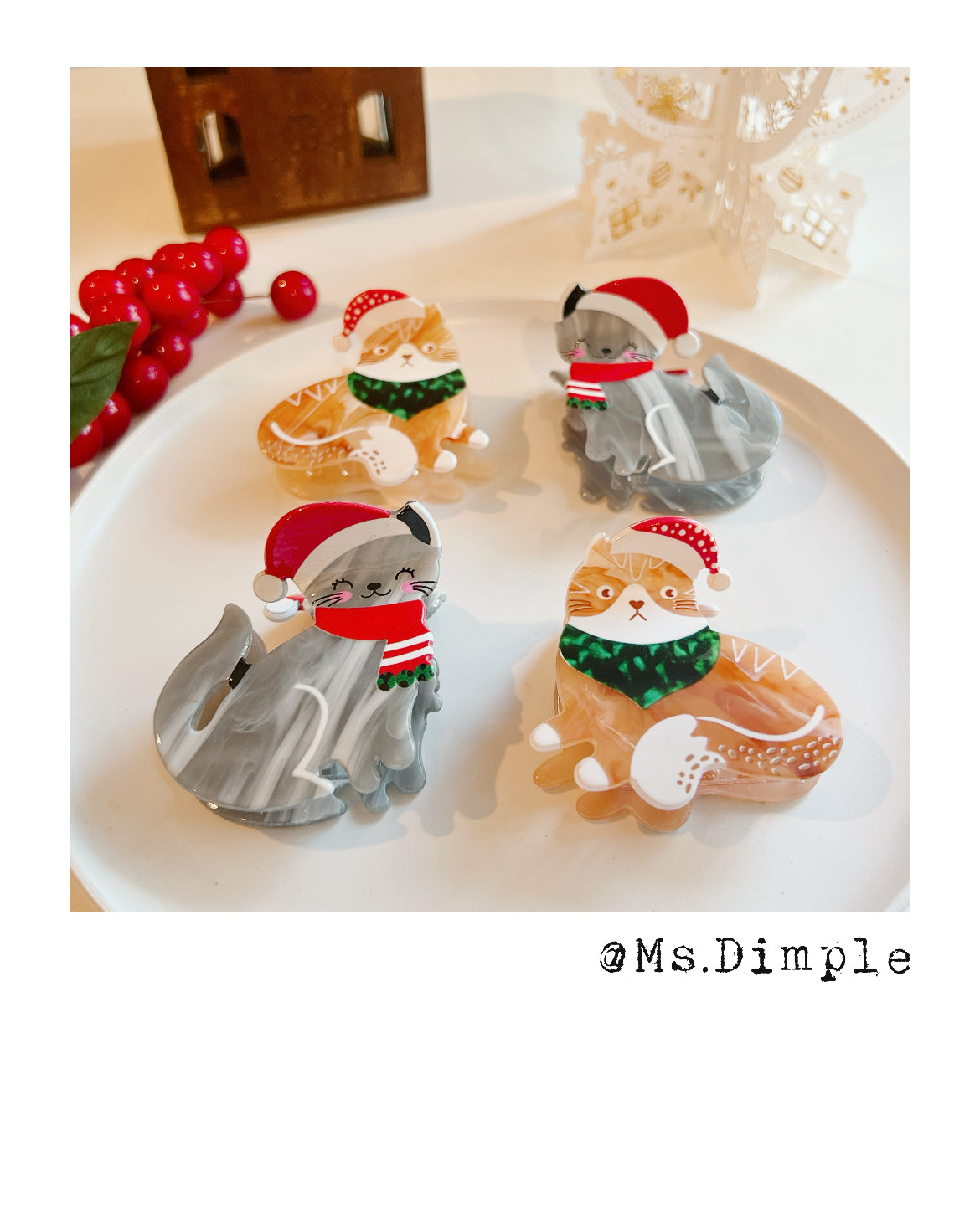 Christmas Gray Cat Hair Claw Clip