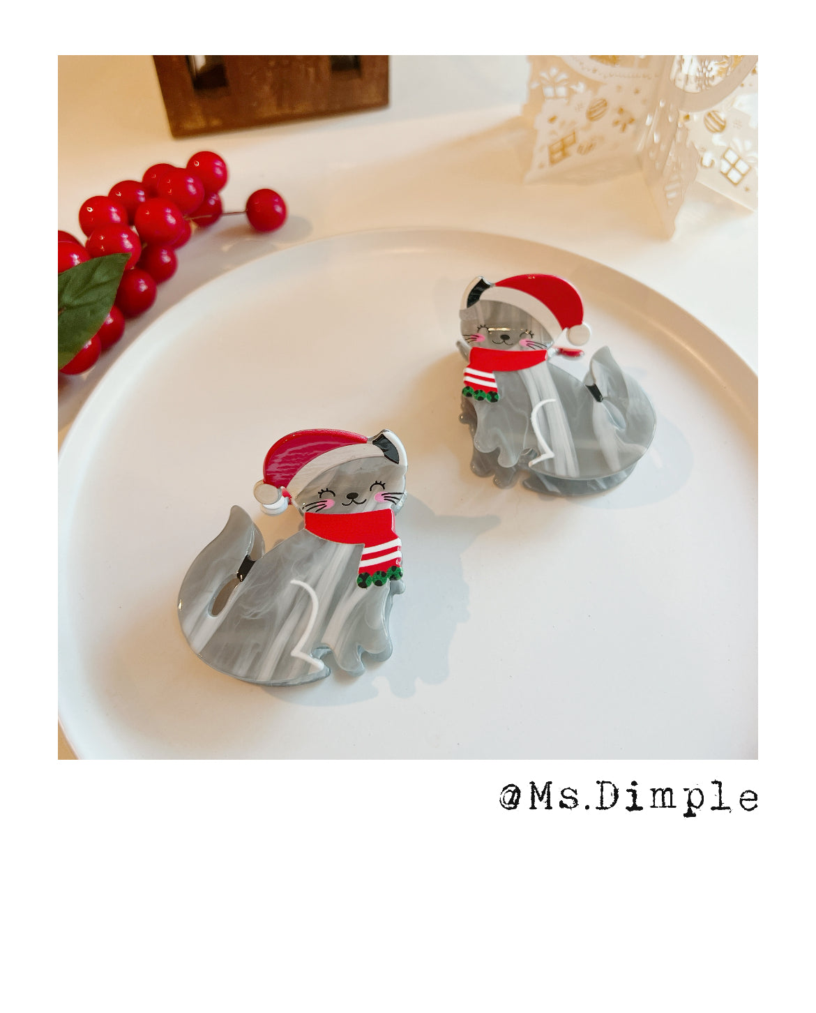 Christmas Gray Cat Hair Claw Clip