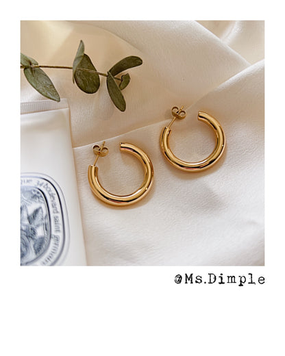 18K Gold Plated Stainless Steel Simple Timeless Classic Hoop Earrings