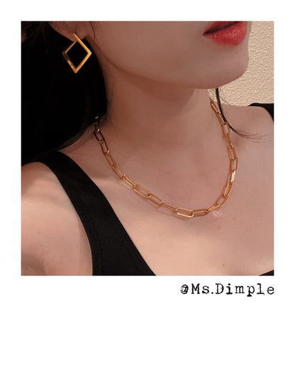 18K Gold Plated Paper Clip Chain Link Necklace