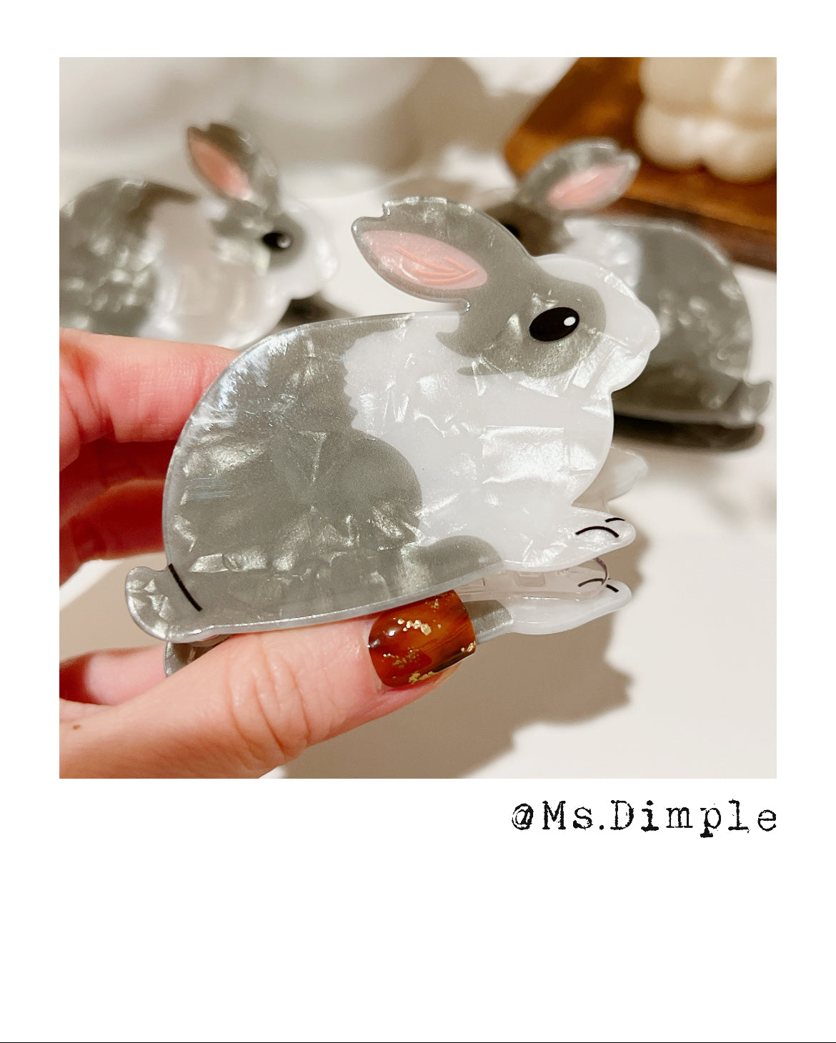 Gray Small Rabbit Bunny Hair Claw Clip