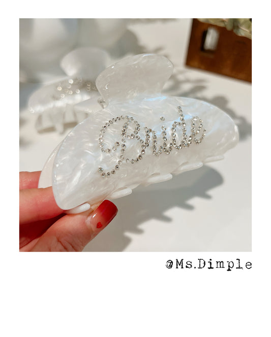 White Bling Bride Hair Claw Clip