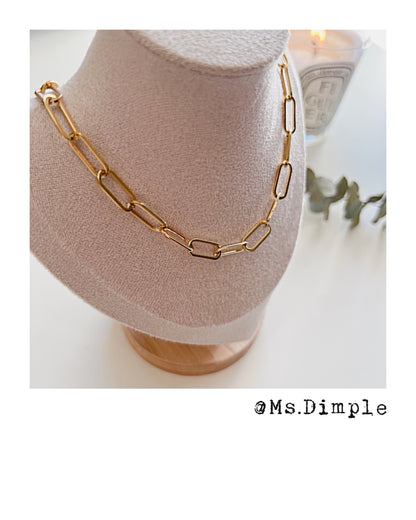 18K Gold Plated Paper Clip Chain Link Necklace