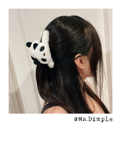 Fluffy Black And White Panda Hair Claw Clip