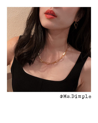 18K Gold Plated Paper Clip Chain Link Necklace