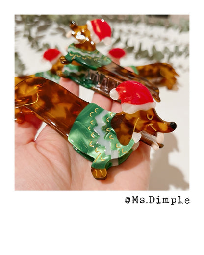 Cute Small Christmas Xmas Dachshund Dog Lover Hair Claw Clip