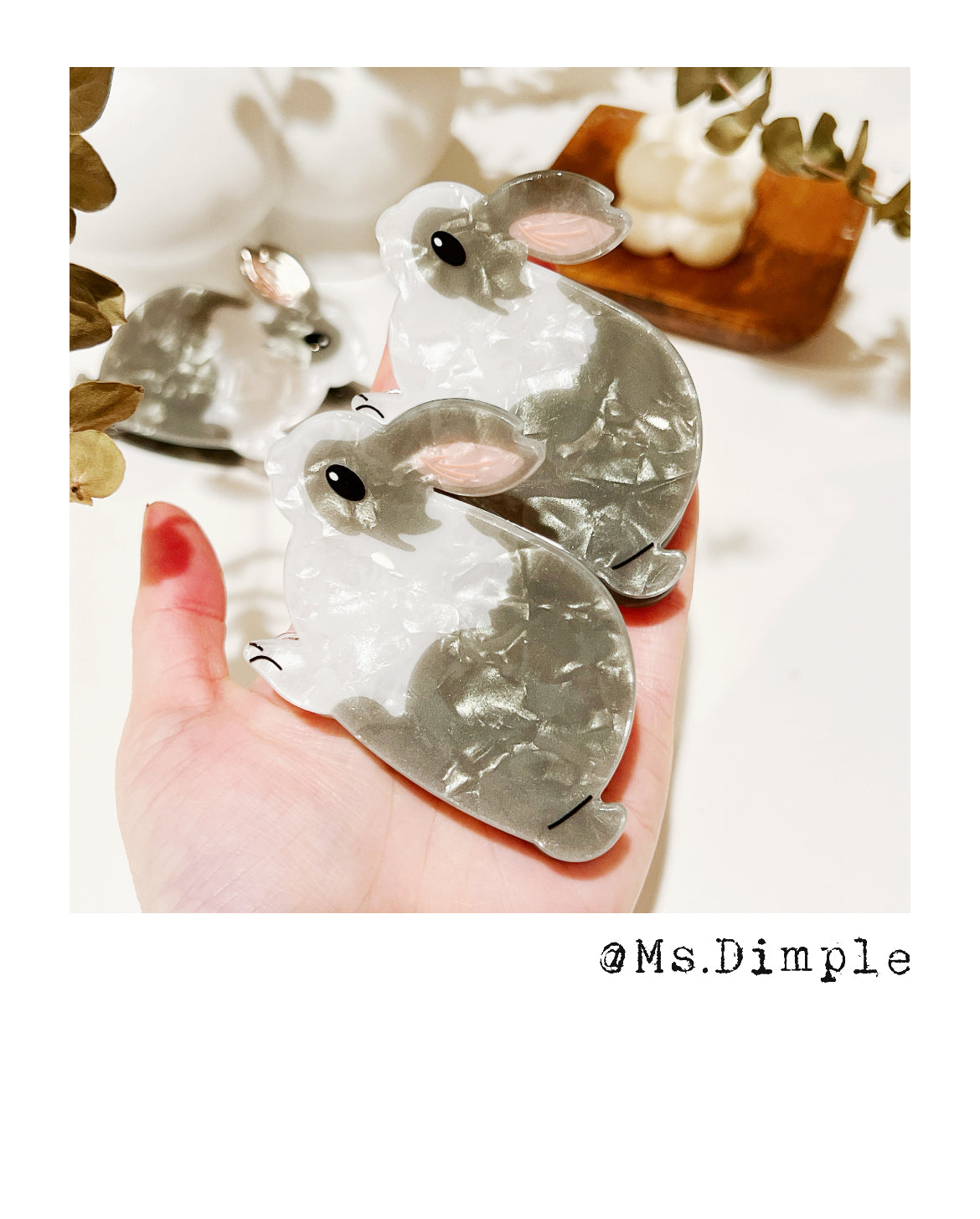 Gray Small Rabbit Bunny Hair Claw Clip