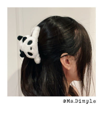 Fluffy Black And White Panda Hair Claw Clip